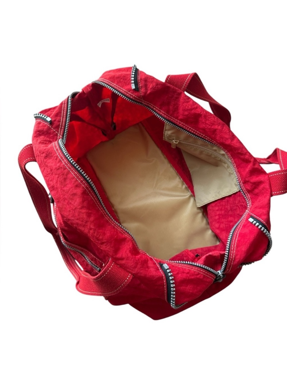 Vintage Kipling Red Canvas Dual-Handle Travel Tote with Front and Side Zips - Picture 5 of 11